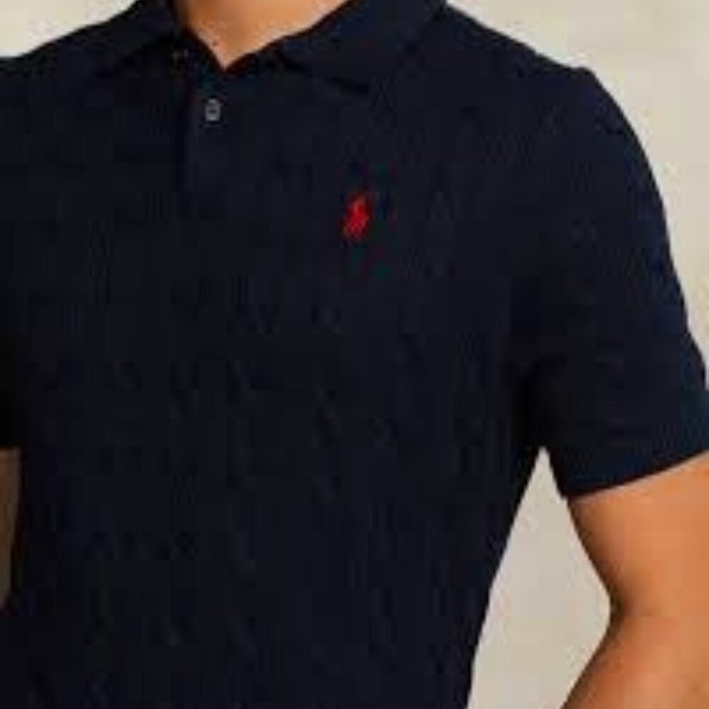 BNWT CABLE KNIT COTTON POLO COLLAR SHORT SLEEVE SWEATER